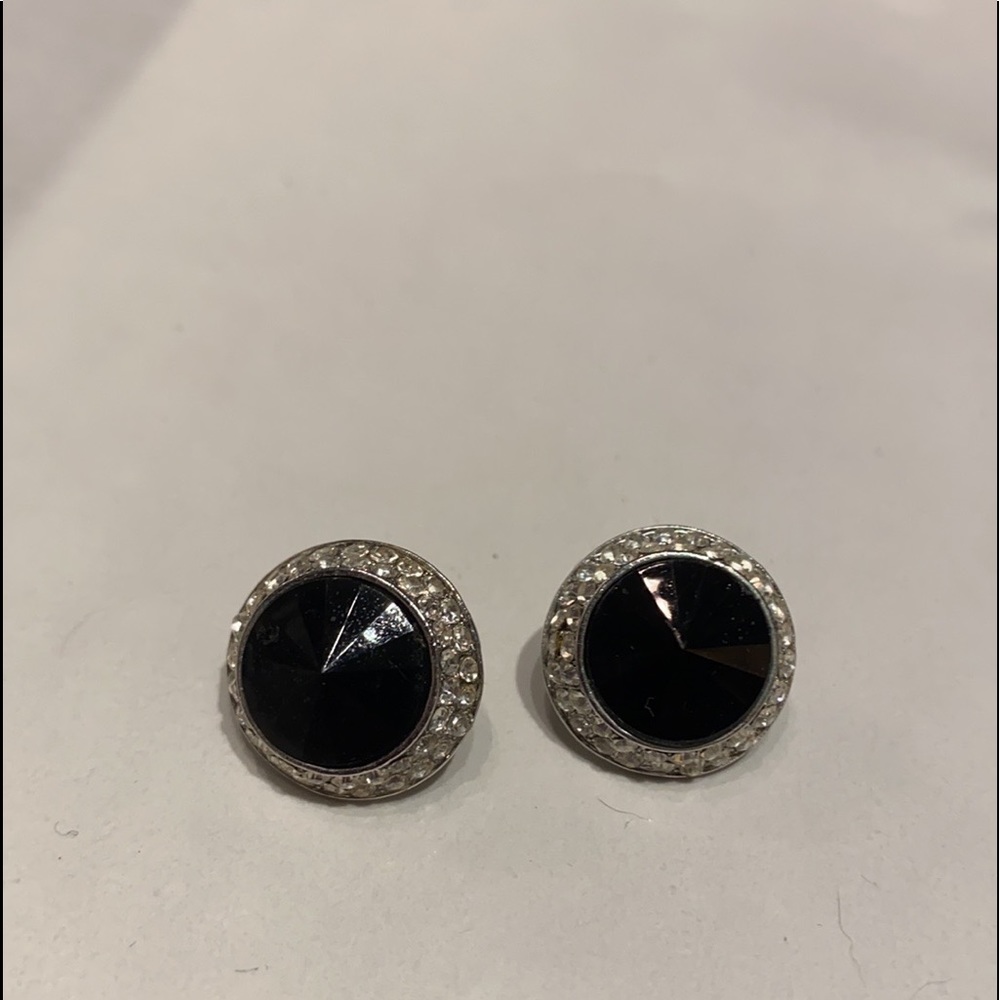 💟 Black Earrings w/ 2 rows of tiny Crystals!!!